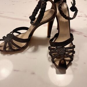 Yves Saint Laurent Dark Brown Braided Heels